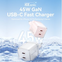 Vention Charger GaN 45W USB Type C Fast Charging Adaptor iPhone 15 16 Samsung Android PD QC Dual Port Ice Series
