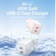 Vention Charger GaN 45W USB Type C Fast Charging Adaptor iPhone 15 16 Samsung Android PD QC Dual Port Ice Series