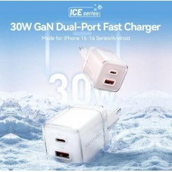 Vention Charger GaN 30W USB Type C Fast Charging Adaptor iPhone 15 16 Samsung Android PD QC Dual Port Ice Series 
