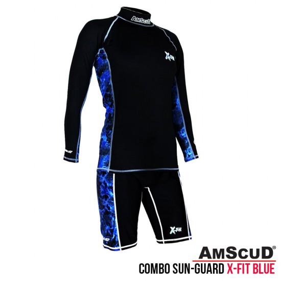 SET RASHGUARD AMSCUD LONG SLEEVE X-FIT  + SHORT PANTS BLUE