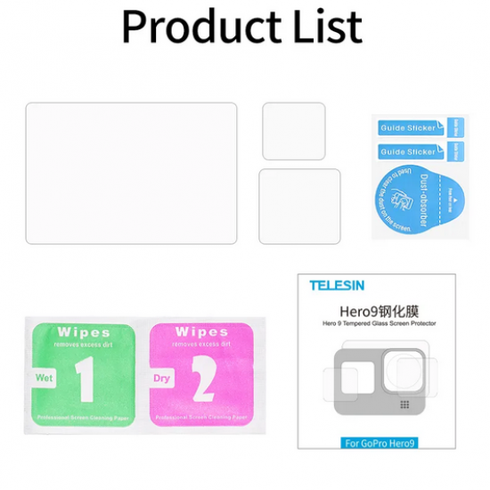  TELESIN Tempered Glass Screen & Lens Protective Film Cover For GoPro 12/11/10/ 9