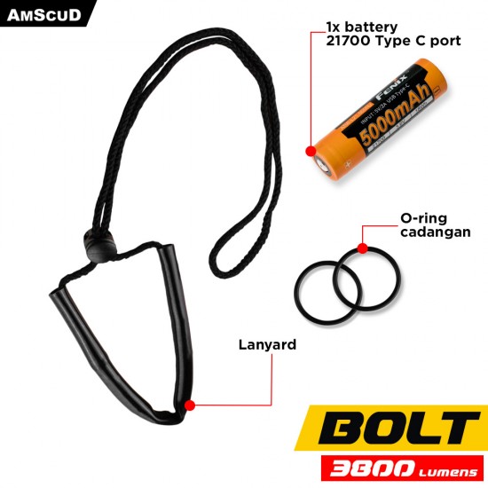 TORCH AMSCUD BOLT 3800 LUMENS + BATTERY RECHARGEABLE